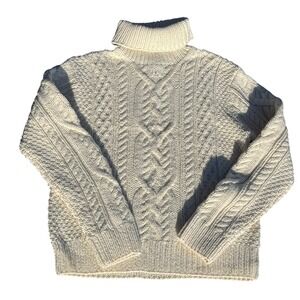 Ralph Lauren Vintage Fisherman Cream Cable Knit Wool Turtleneck Sweater Sx L